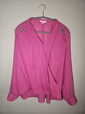 Maurices Pink Peekaboo Chiffon Long-Sleeve Blouse Draped